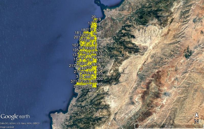 Potential archaeological features identified along the coastline of northern Lebanon. Potential archaeological features identified along the coastline of northern Lebanon.
