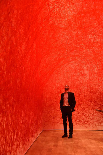 Andrea enjoying an installation at the Jameel Arts Centre in Dubai during the 2018 Protecting the Past Conference Cultural Tour.